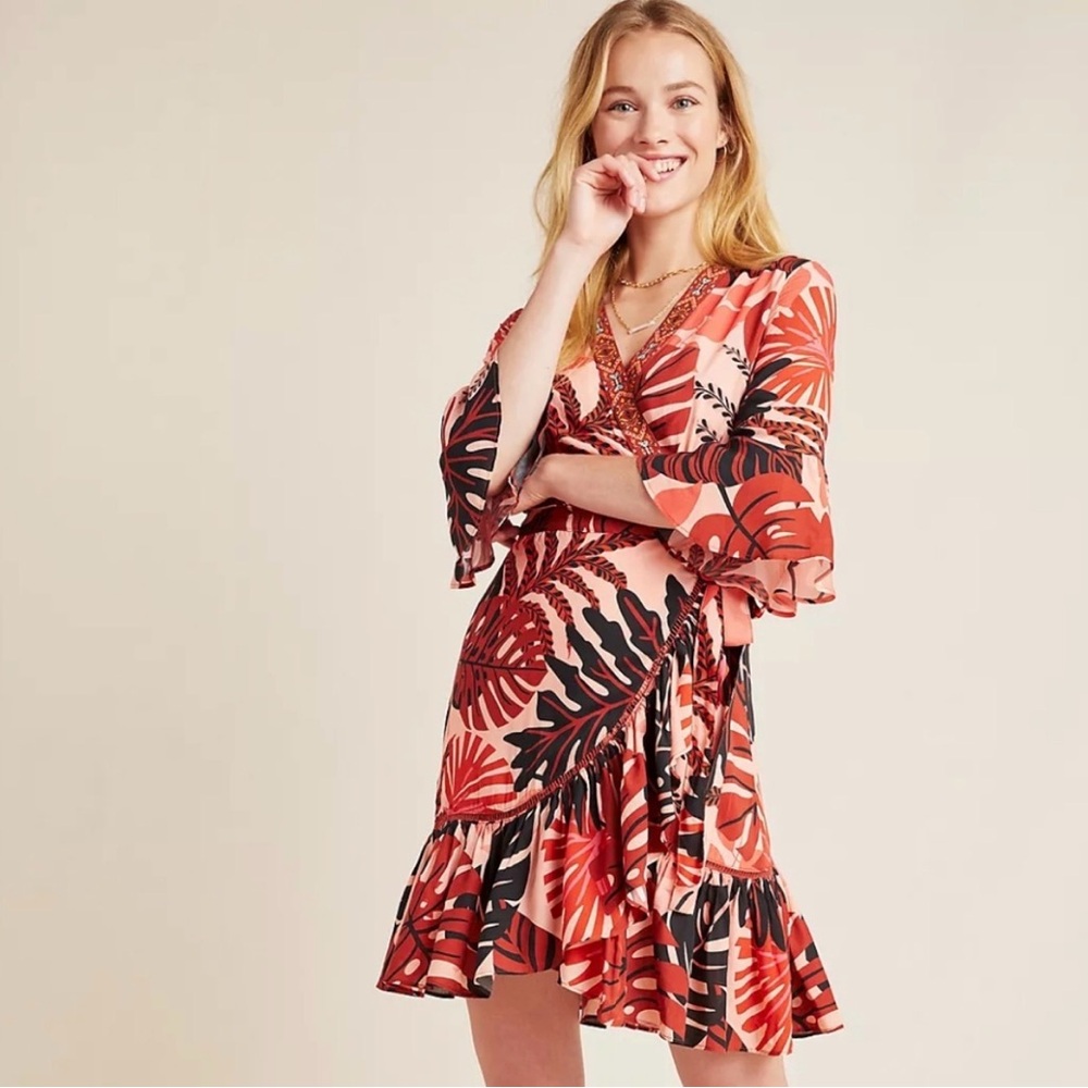 Farm Rio Wrap Dress with Ruffle Hem